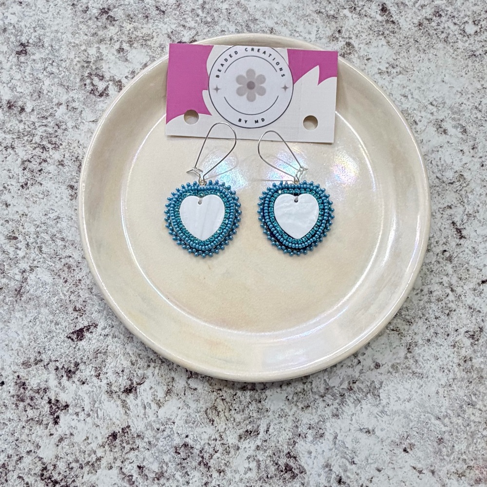 Handmade Beaded Mother of Pearl Shell Earrings